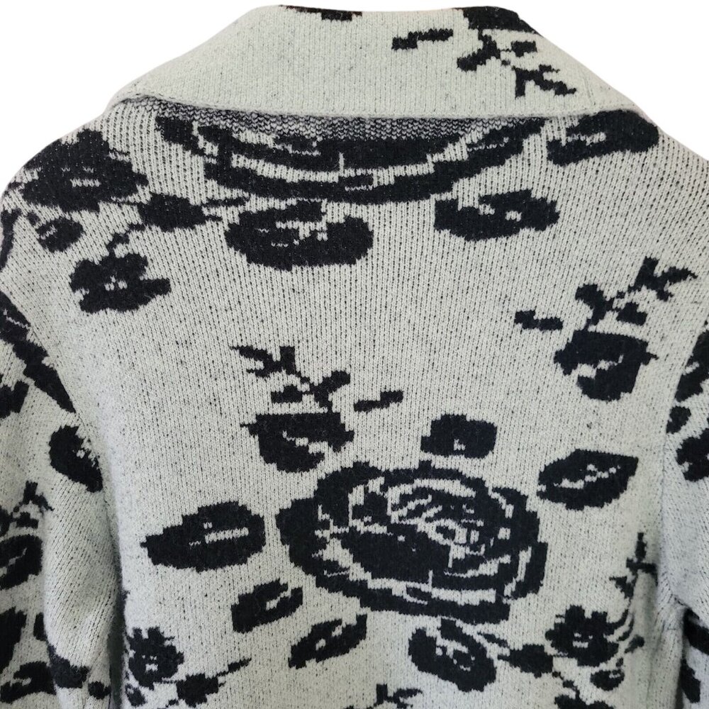 MaxSport Floral Long Cardigan Sweater Coat Duster Size M Mint Green Black Roses - Picture 5 of 9